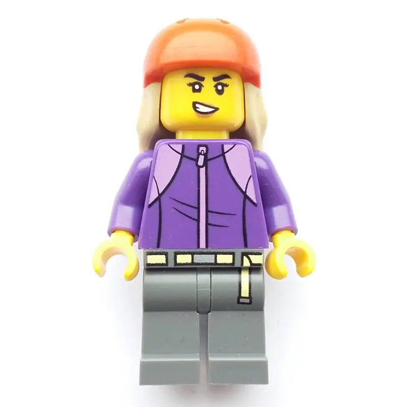Skateboarder, Dark Purple Torso, Dark Bluish Grey Legs, Reddish Orange Helmet