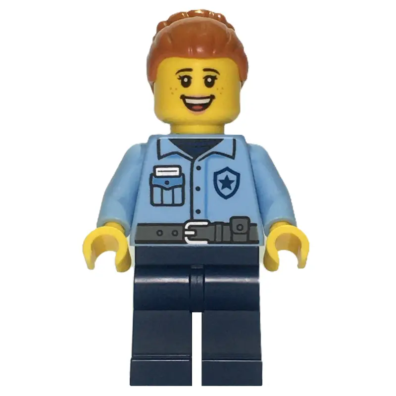 Police Officer, Bright Light Blue Torso, Dark Blue Legs, Dark Orange Hair