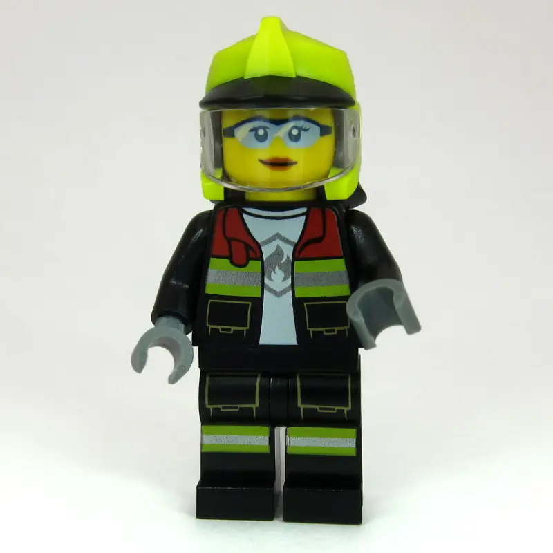 Firefighter, Black Fire Suit, Vibrant Yellow Standard Helmet, Visor, Goggles