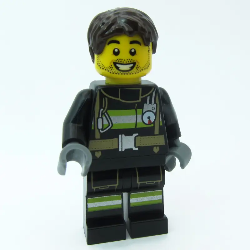 Firefighter, Black Fire Suit, Dark Brown Hair