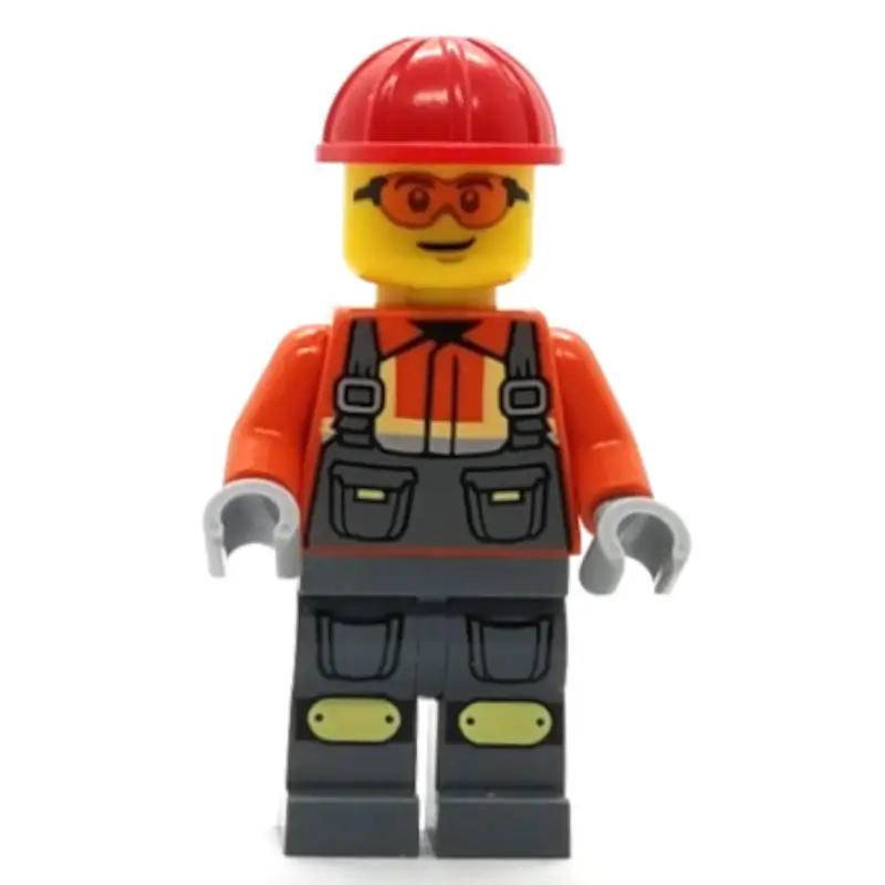 Construction Worker, Dark Orange Shirt, Dark Bluish Gray Legs, Red Hard Hat