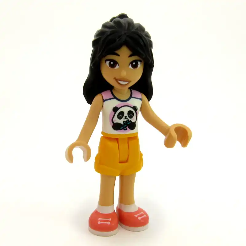 Liann - White Shirt with Panda, Bright Light Orange Shorts