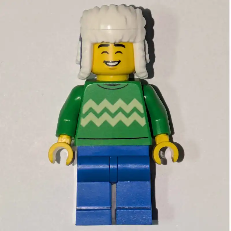 Man, Bright Green Torso, Blue Legs, Dark Blue Ushanka