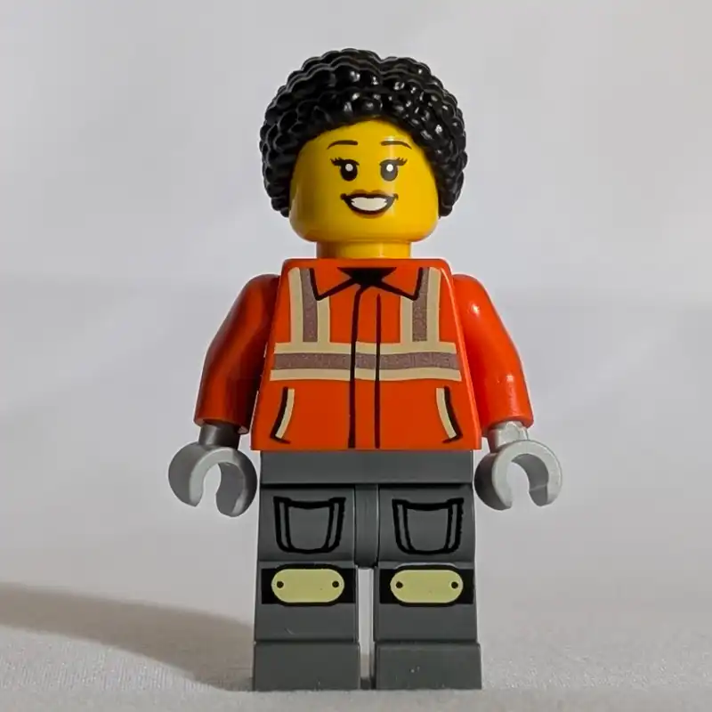 Construction Worker, Orange Safety Jacket, Dark Bluish Grey Legs, Black Hair
