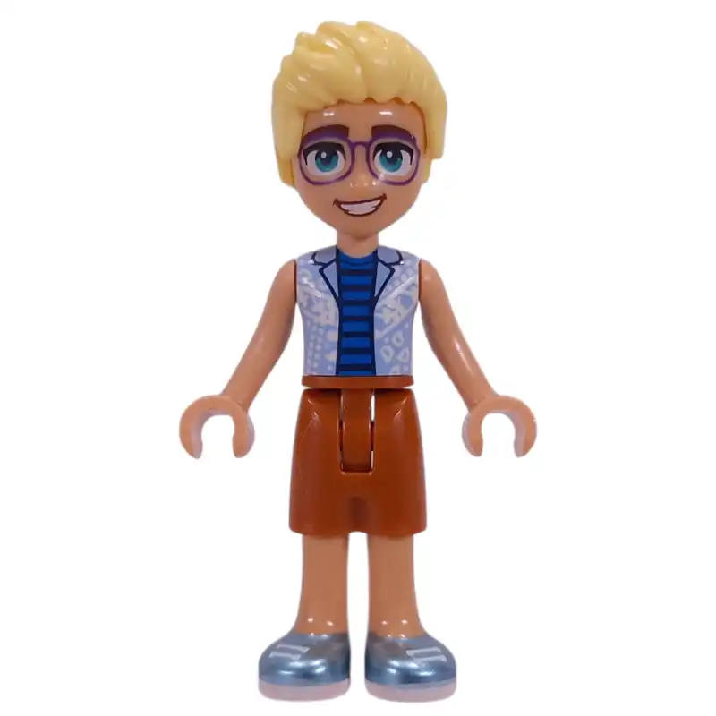 Olly, Bright Light Blue Shirt, Dark Orange Shorts