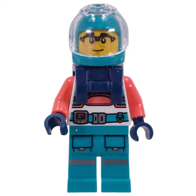 Astronaut, White/Coral Suit, Dark Turquoise Legs, Helmet, Dark Blue Harnass