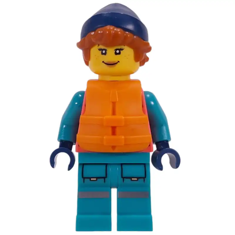 Arctic Explorer, Coral Torso, Dark Turquoise Legs, Dark Blue Beanie, Life Vest
