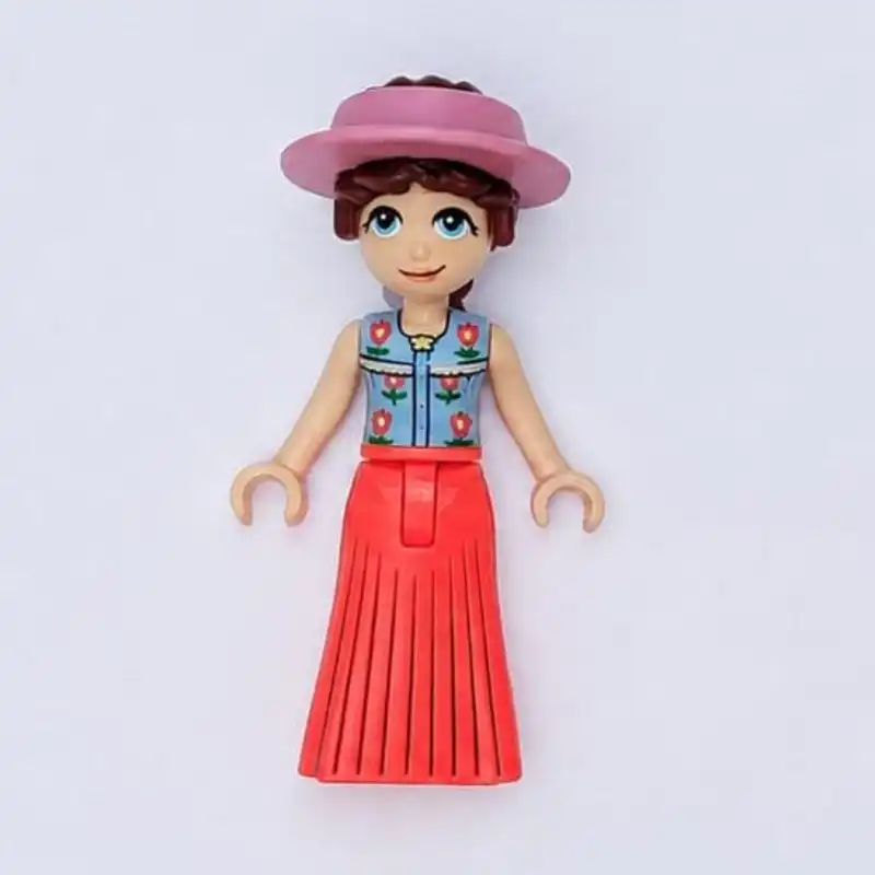 Paisley, Bright Light Blue Top, Coral Dress, Visor